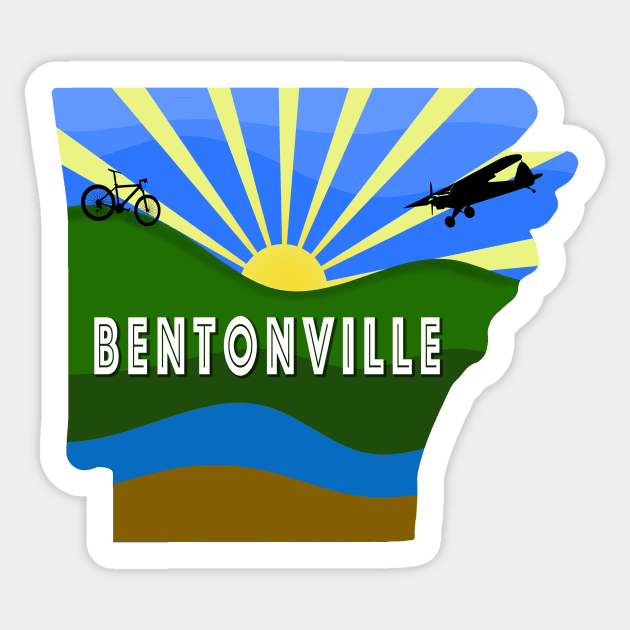 Bentonville Arkansas design with Mountain Bike and Airplane Sticker by Arkansas Shop